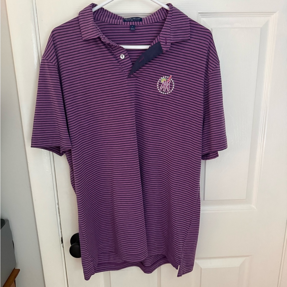 Peter Millar Purple and Navy Striped Polo